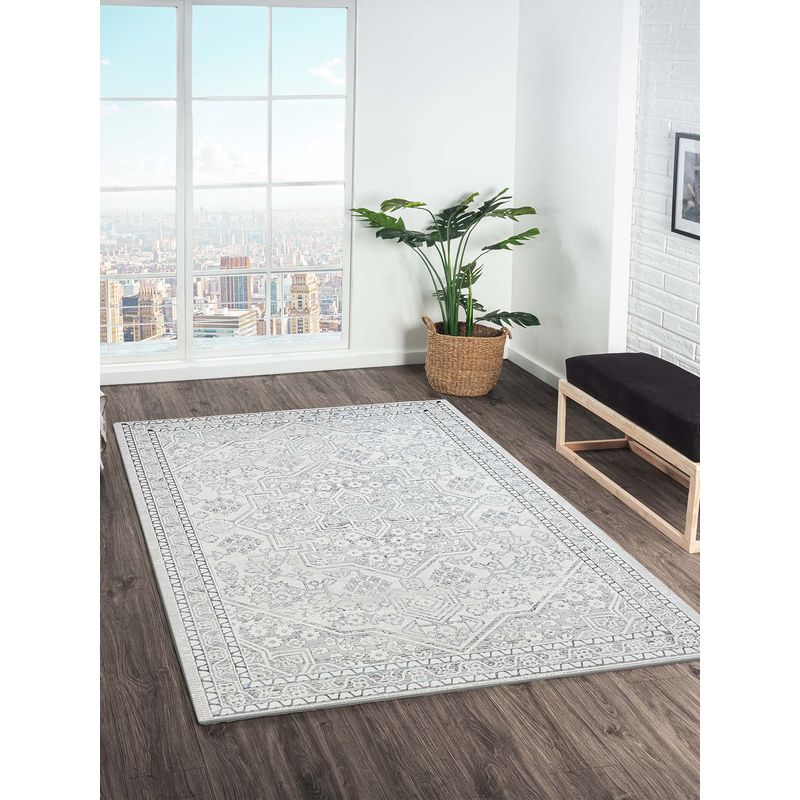 OBSESSIONS Cream Ethnic Polyester Carpet ideal for Living room and Bedroom (4x6 feet)