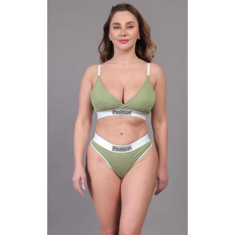 BRACHY Women Padded Non Wired Lingerie Bra And Panty Green (32B)