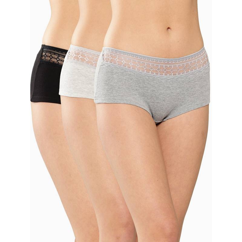 Leading Lady Womens Solid Mid Rise Hipster Brief Black (Pack of 3) (S)