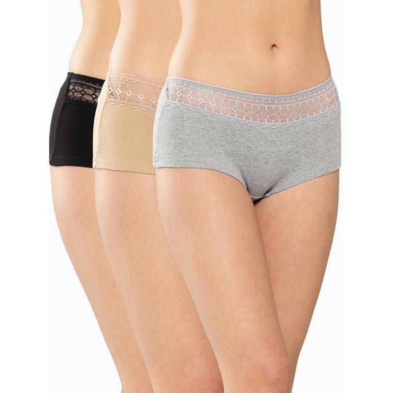 Leading Lady Womens Solid Mid Rise Hipster Brief Nude (Pack of 3) (S)