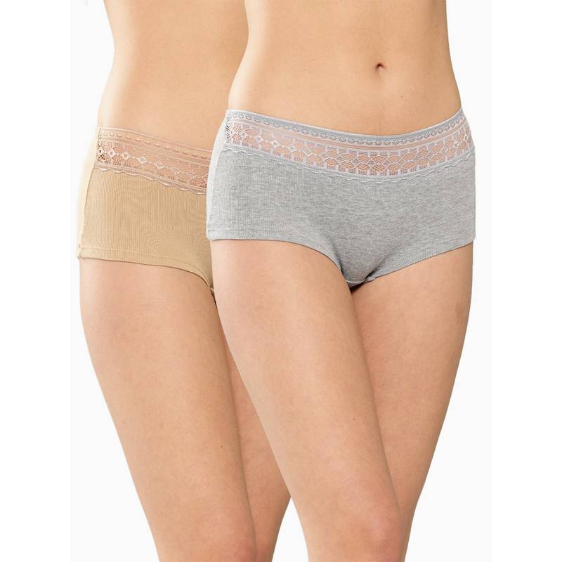 Leading Lady Womens Solid Mid Rise Hipster Brief Grey (Pack of 2) (S)