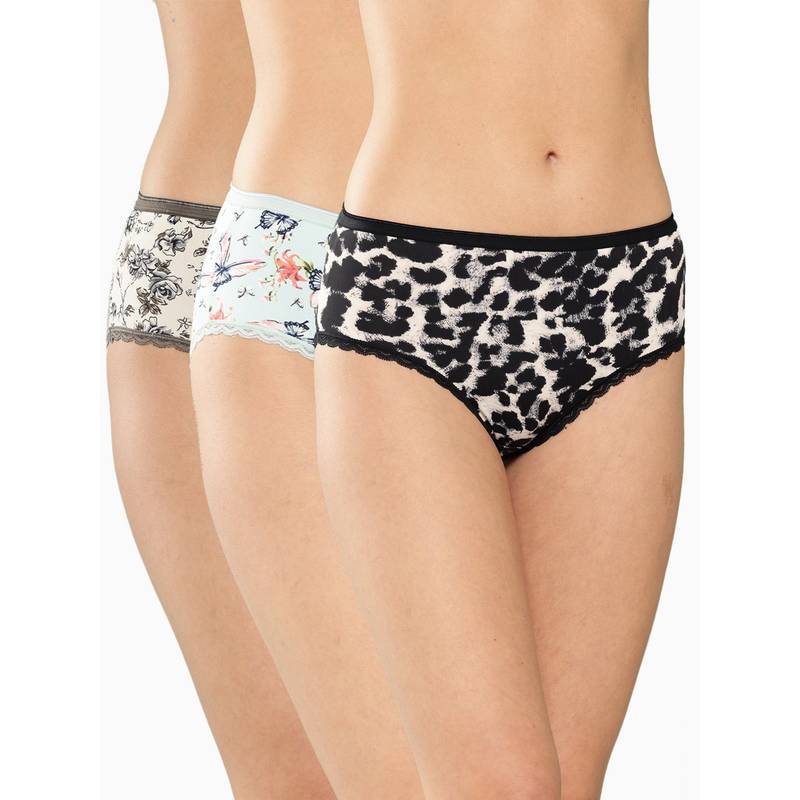 Leading Lady Womens Printed Mid Rise Hipster Brief Multi-Color (Pack of 3) (M)