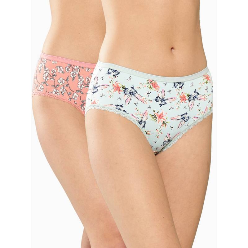 Leading Lady Womens Printed Mid Rise Hipster Brief Multi-Color (Pack of 2) (S)