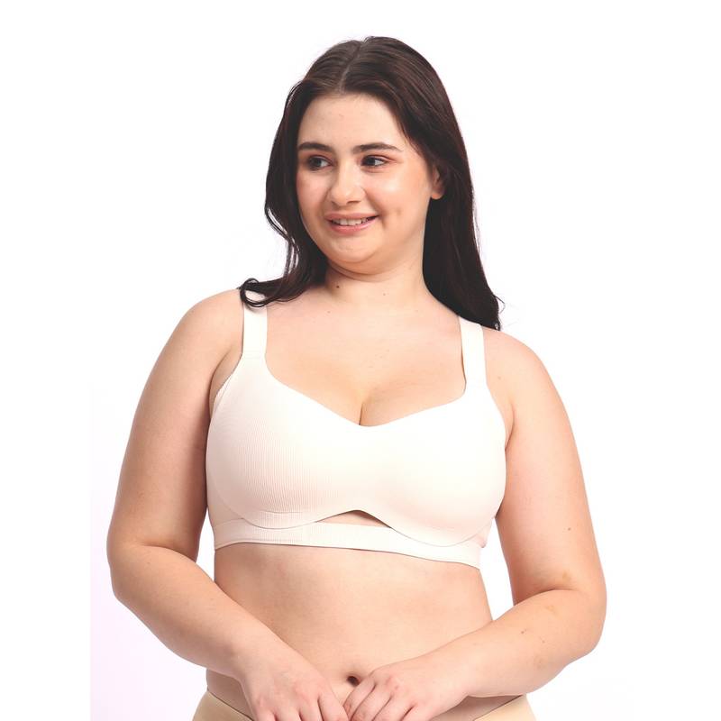 Krvvy Wire-Free Comfort For A-C Cup Sizes Everyday Padded Bra Beige (2XL)