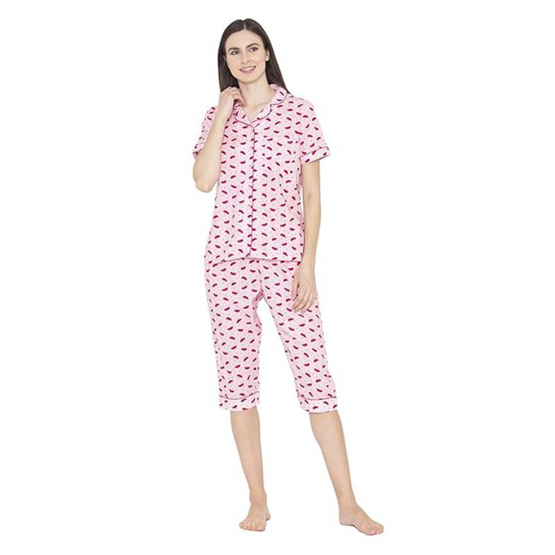 Bonjour Womens Printed Night Suit Pink (3XL)
