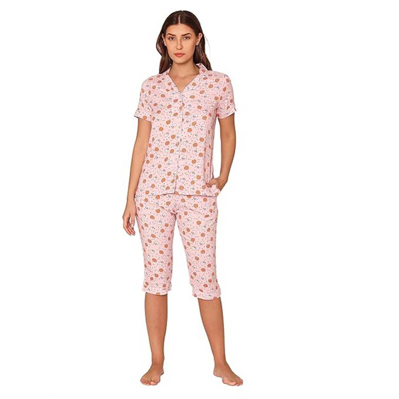 Bonjour Womens Pink Printed Night Suit (S)