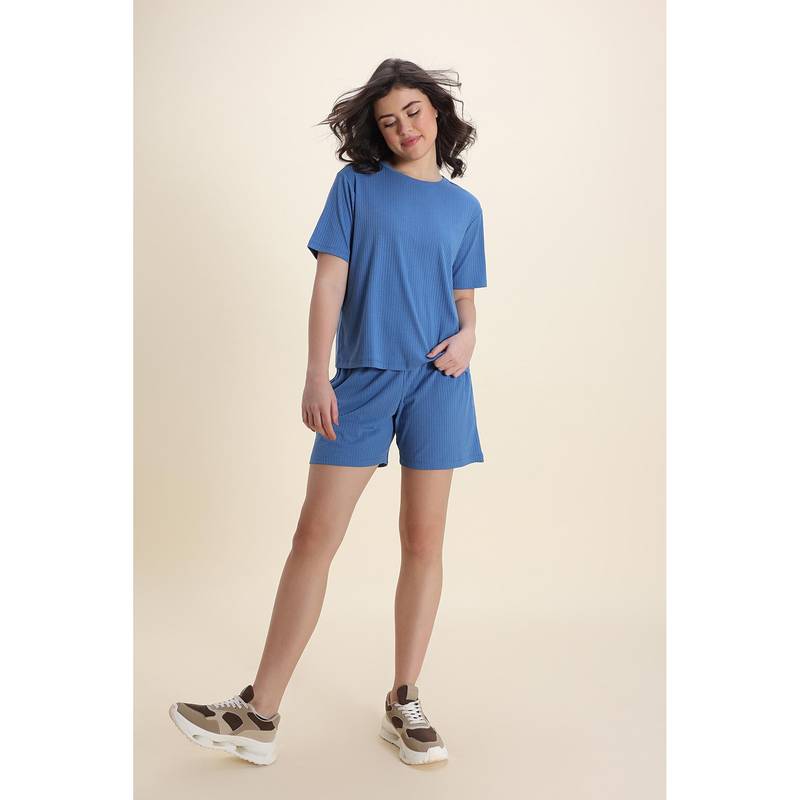 Zivame Knit Poly T-Shirt And Shorts - Riviera (XL)