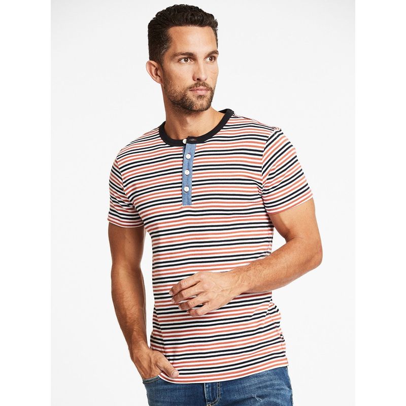 LINDBERGH Green Striped Henley Neck T Shirt (S)
