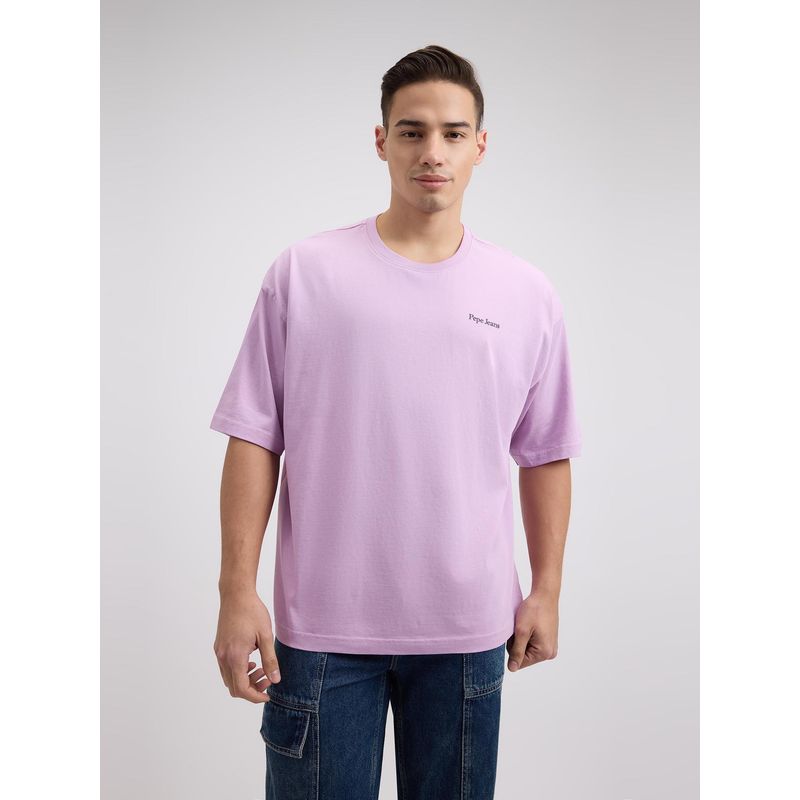 Pepe Jeans Men Purple Back Print Short Sleeve Oversized T-Shirt (L)