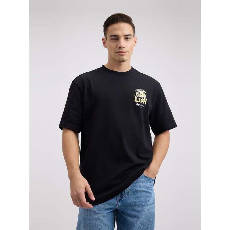Pepe Jeans Men Black Back Print Short Sleeve T-Shirt (2XL)