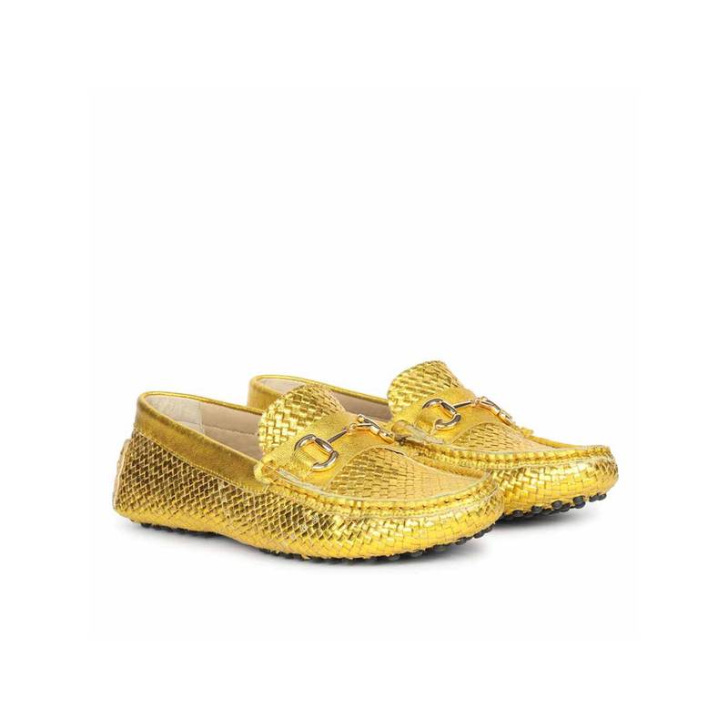 Saint G Womens Mustard Woven Leather Loafers (EURO 37)