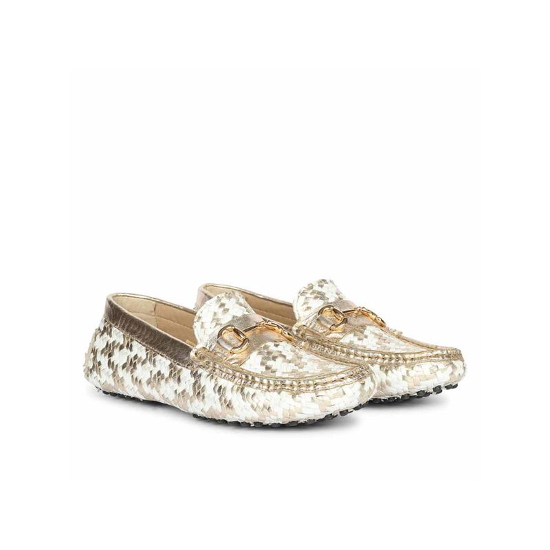 Saint G Womens Platin White Woven Leather Loafers (EURO 36)