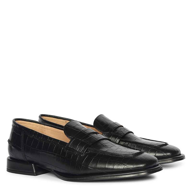 Saint G Womens Black Croco Leather Loafers (EURO 36)