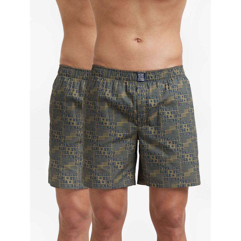 Jockey Us57 Men Cotton Woven Printed Boxer Shorts - Olive (Pack of 2) (L)