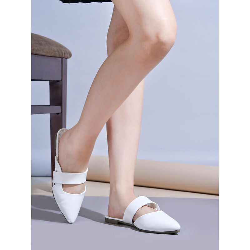 Shoetopia Solid Pointed Toe White Flat Mules for Women (EURO 36)