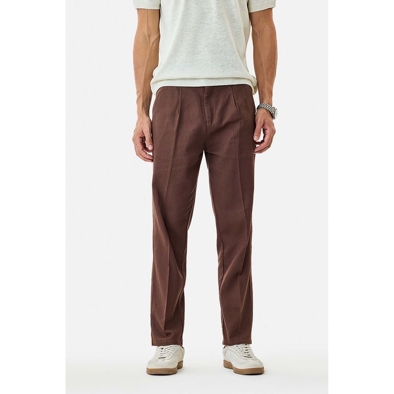 Snitch Brown Plain Loose Casual Trouser for Men (30)
