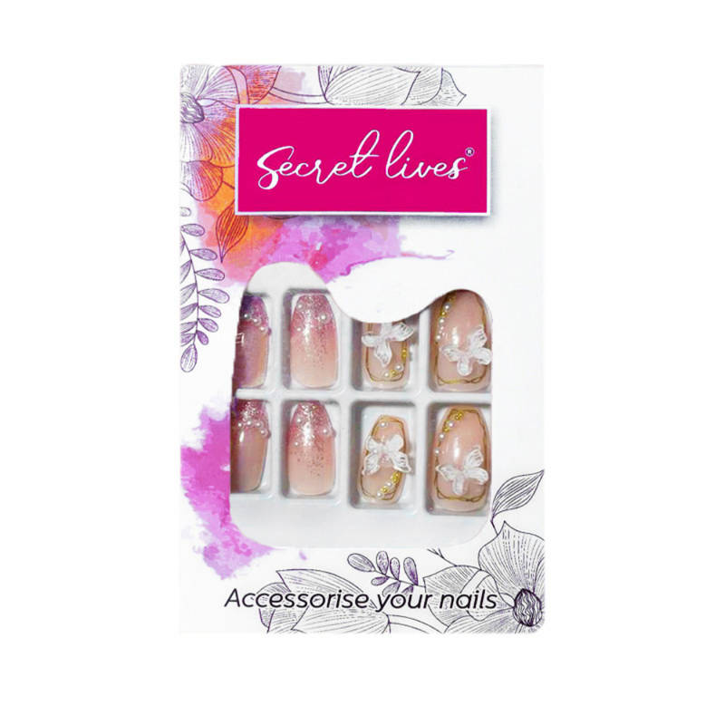 Secret Lives Translucent 3D White Bow & Pearl Pink Glitter Nail - Image 2