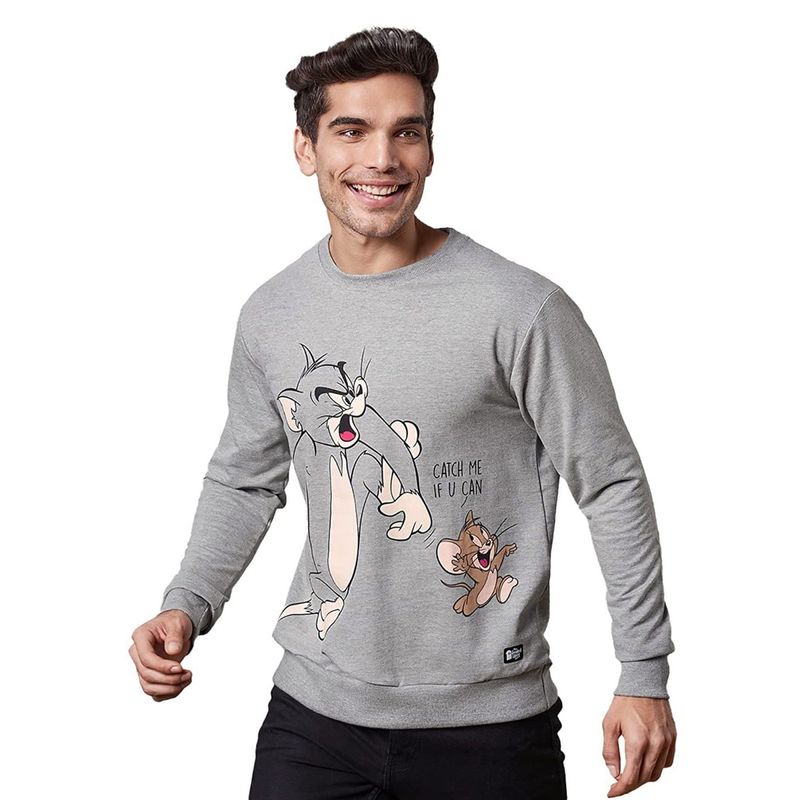 The Souled Store Men Official Tom And Jerry Catch Me If You Can Grey Sweatshirts (S)