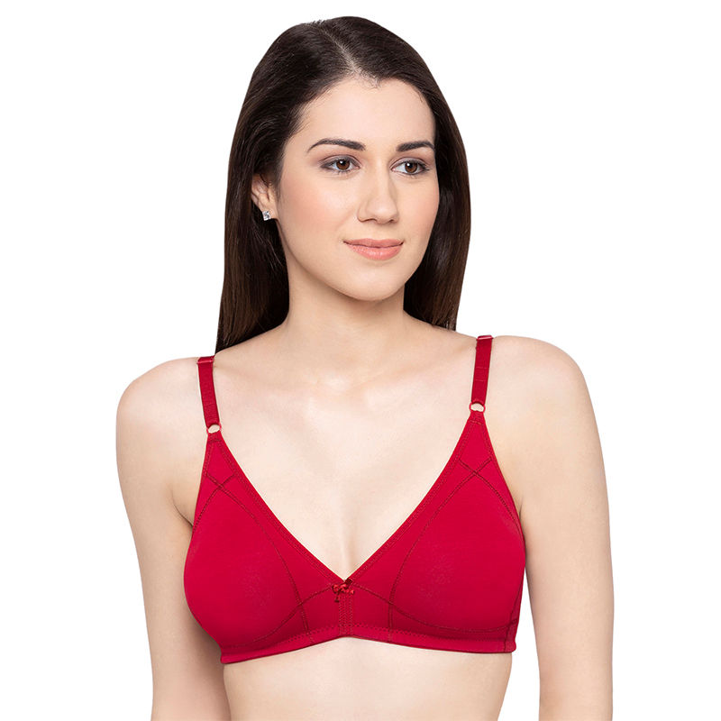 Candyskin Red Cotton Non Padded Non Wired Bra (32B)