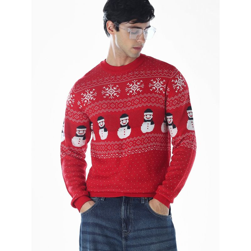 Jack & Jones Men Red Woven Sweater (S)