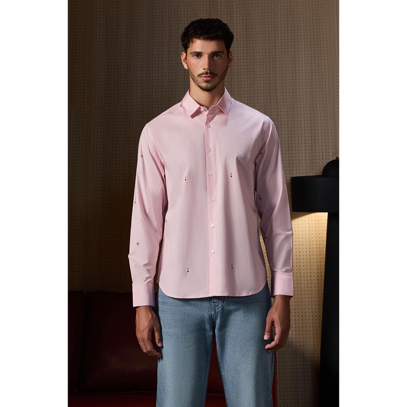 Snitch Men Pink King of Heart Poker Printed Luxe Shirt (L)