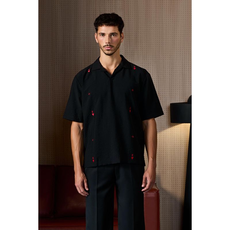 Snitch Men Black Embroidered Shirt (L)
