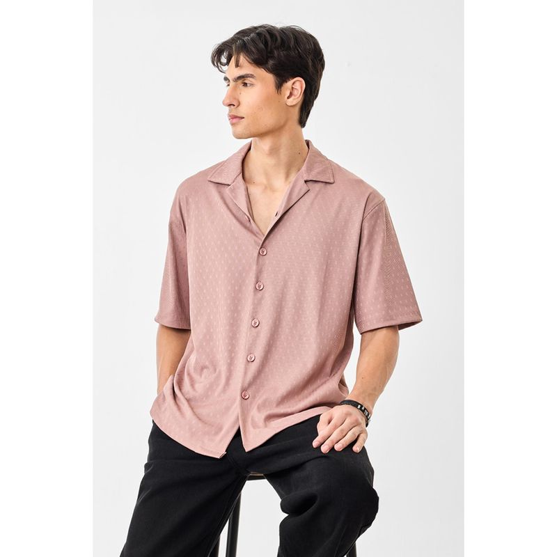 Snitch Men Dusty Pink Textured Half Sleeves Boxy Shirt (XS)