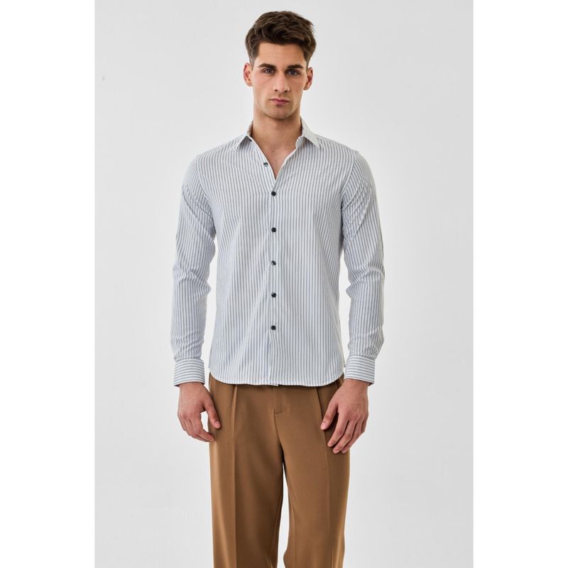 Snitch Men White Stripes Full Sleeves Shirt (2XL)