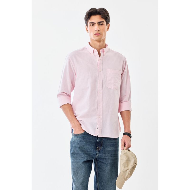 Snitch Men Light Pink Solid Full Sleeves Regular Shirt (2XL)