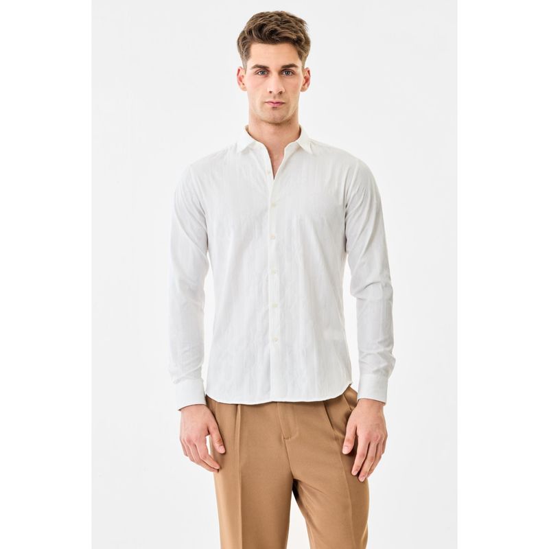 Snitch Men White Floral Stripes Full Sleeves Party Shirt (XS)