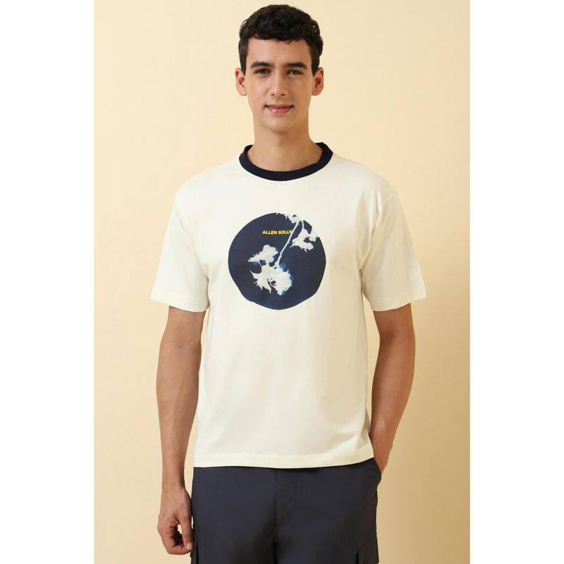 Allen Solly Men Cream Graphic Printed Crew Neck T-shirt (M)
