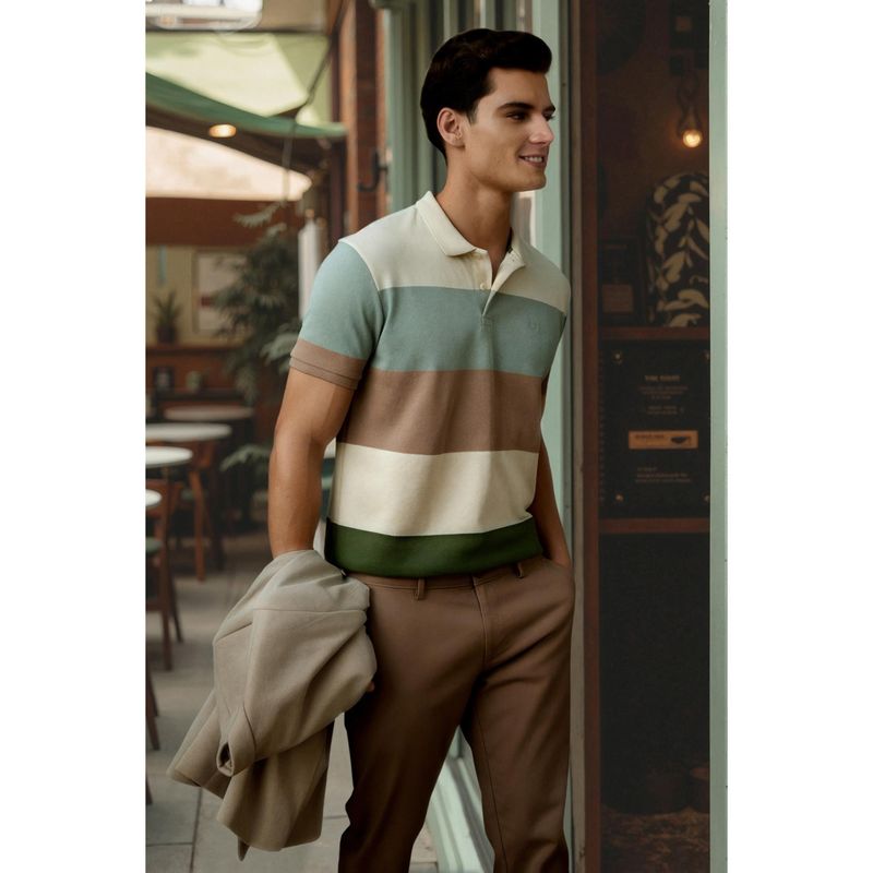 Allen Solly Men Multi-Color Stripes Polo Neck T-shirt (2XL)