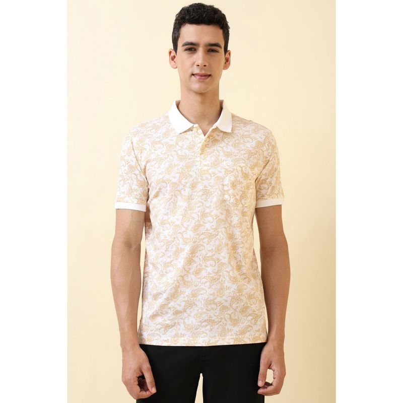 Allen Solly Men Beige Paisley Printed Polo Neck T-shirt (S)