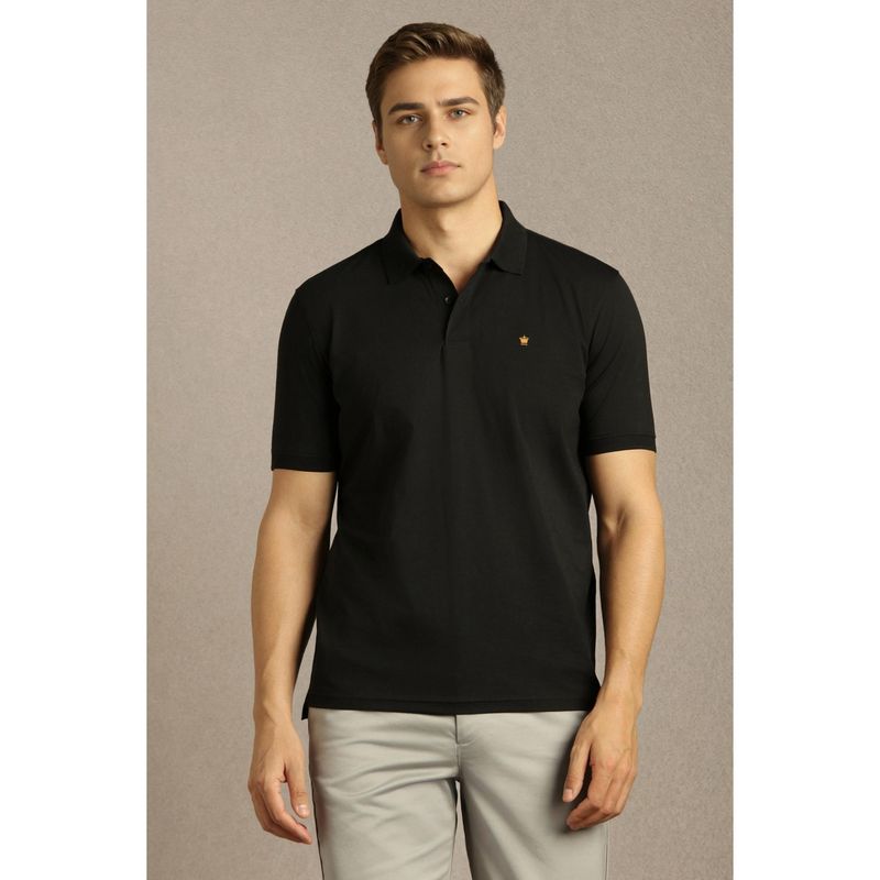Louis Philippe Men Black Solid Polo Neck T-shirt (S)