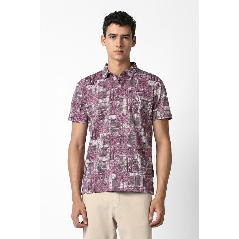 Van Heusen Men Purple Printed Polo Neck T-shirt (M)