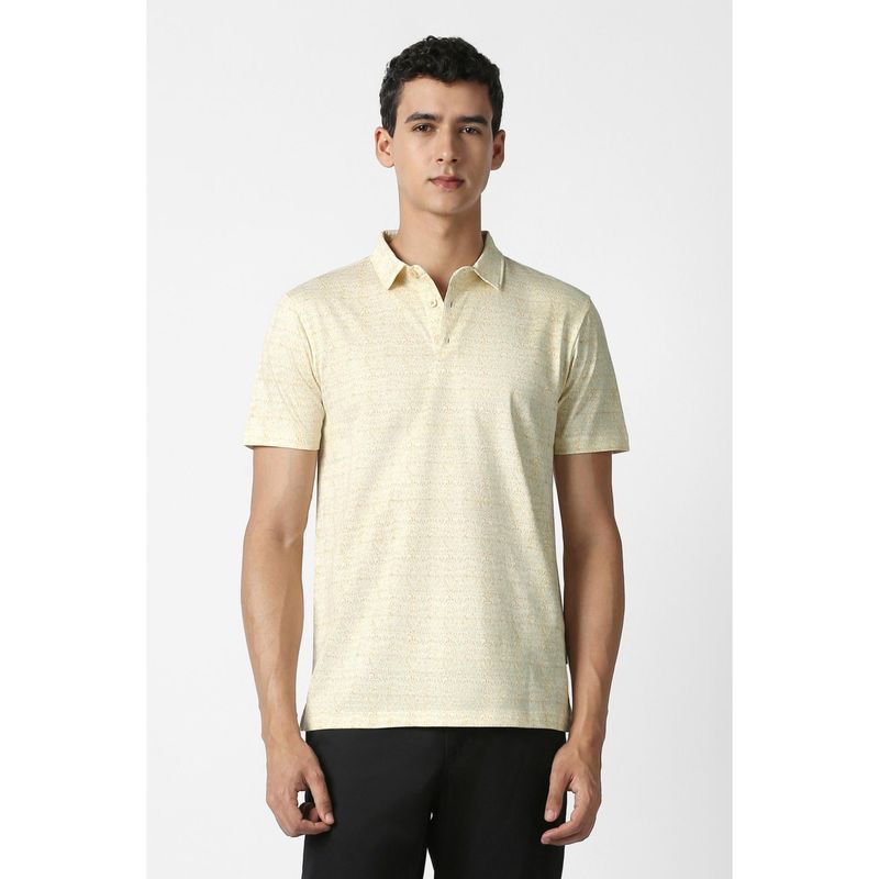 Van Heusen Men Yellow Printed Polo Neck T-shirt (M)
