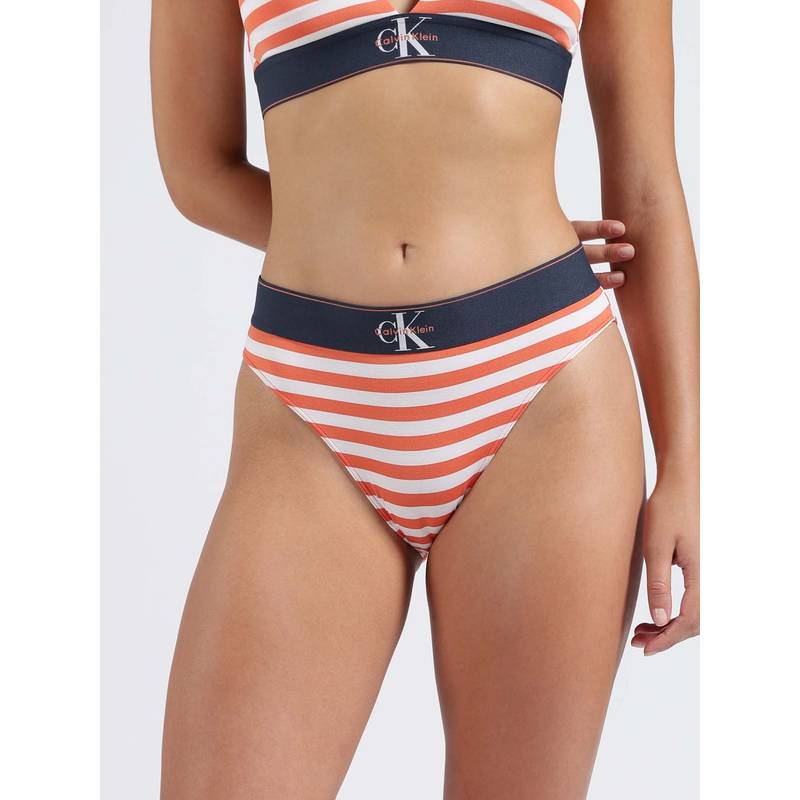 Calvin Klein Orange Striped Low Rise Bikini (XS)