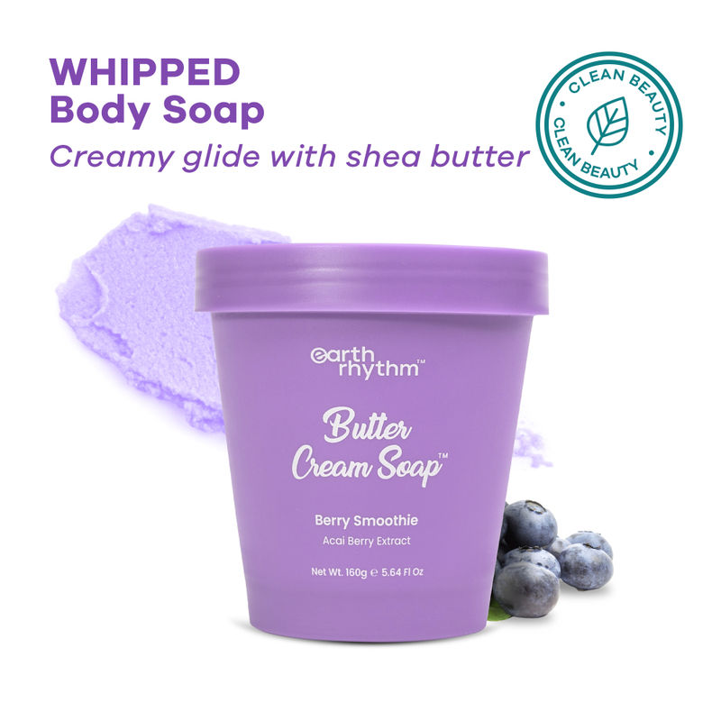Earth Rhythm Butter Cream Shower Mousse Soap - Berry Smoothie, Cleanses & Nourishes Skin, Non-drying