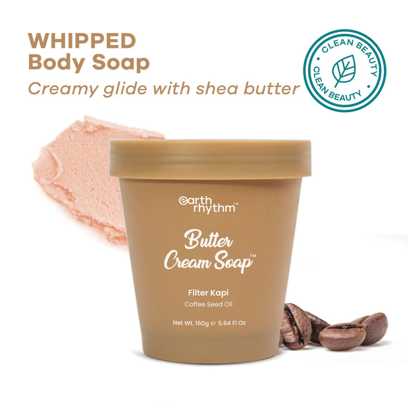 Earth Rhythm Butter Cream Shower Mousse Soap - Filter Kapi, Coffee Seed Oil, Nourishes, Non-drying