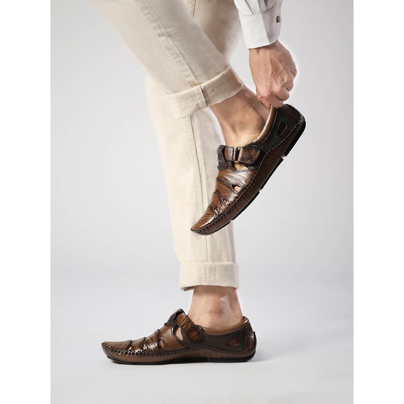 BUCKAROO Mens Carlin Nx Genuine Leather Tan Casual Closed Sandals (UK 6)