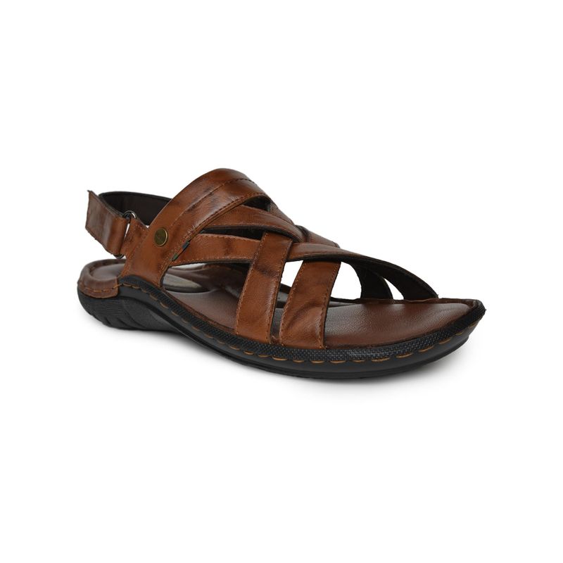 BUCKAROO Jerko Crumbald Leather Tan Casual Closed Sandals for Men (UK 8)