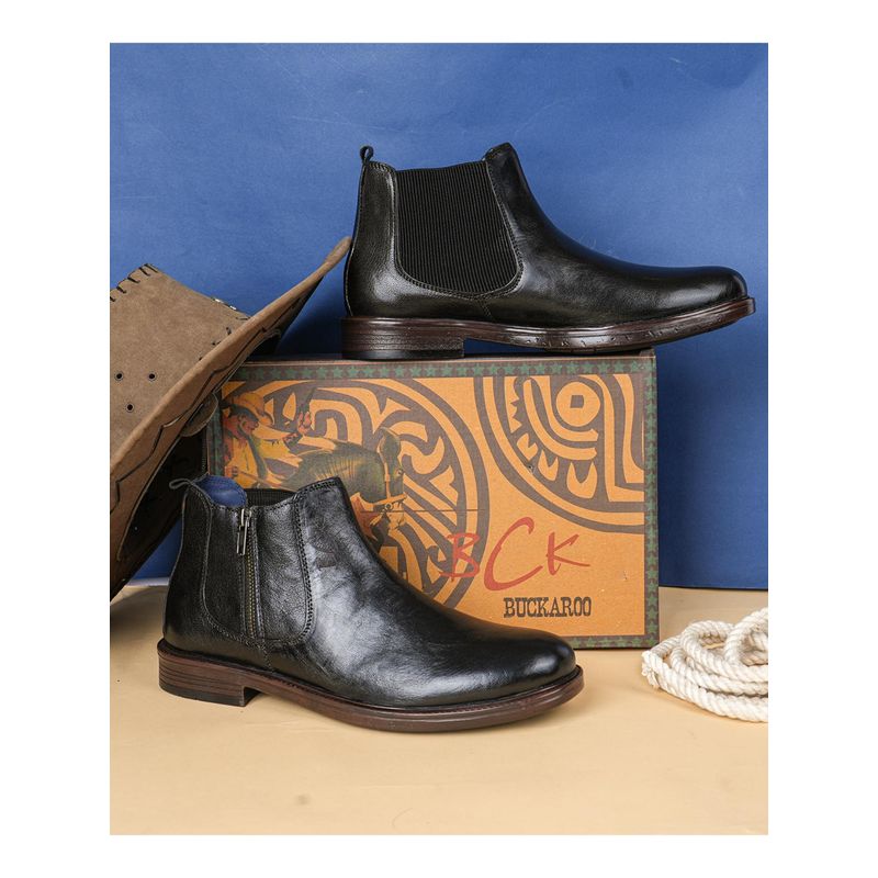 BUCKAROO Artek Full Grain Natural Leather Black Chelsea Boots (EURO 43)