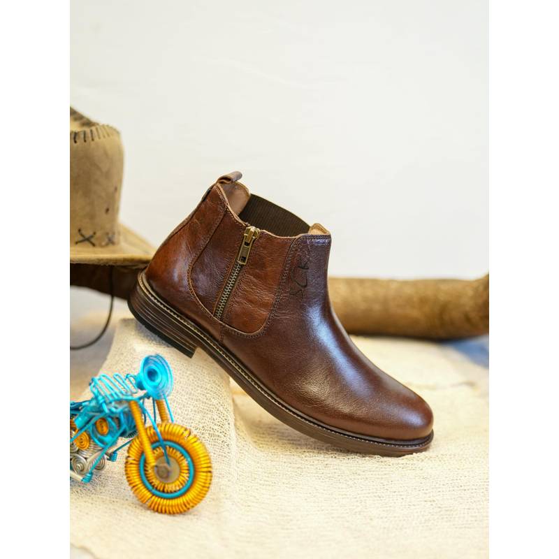 BUCKAROO Artek Full Grain Natural Leather Brown Chelsea Boots (EURO 41)