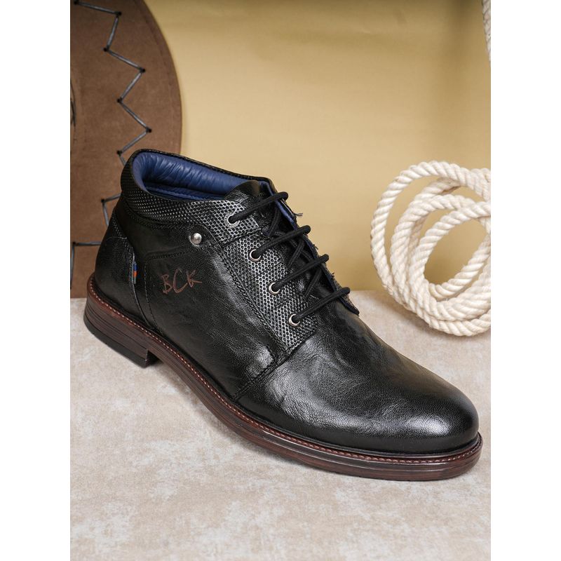 BUCKAROO Harkan Full Grain Natural Leather Black Casual Boots (EURO 43)