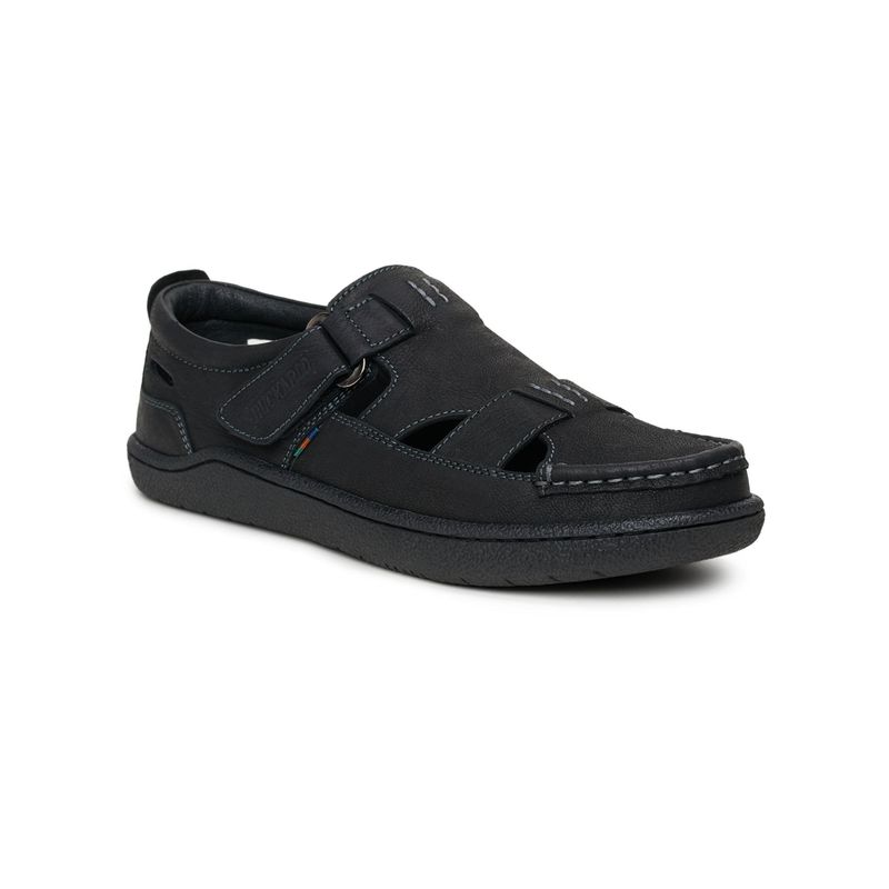 BUCKAROO Black Lexi Full Grain Natural Leather Casual Sandals for Men (EURO 41)