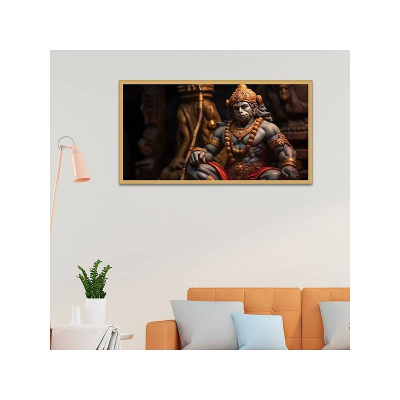 Dekorstation Indian God Hanuman With A Floral Background Surrounding Wall Painting (12x24 inches)
