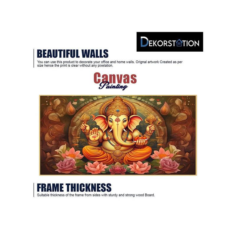 Dekorstation Divine Lord Ganesh With Lotus Canvas Wall Painting (12x24 inches)
