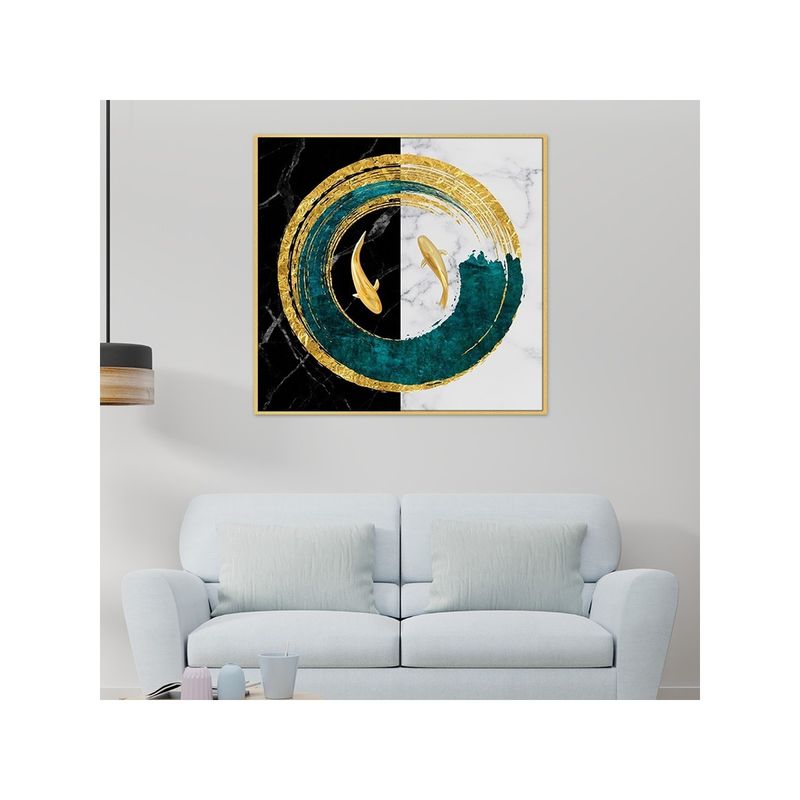 Dekorstation Abstract Goldfish Pattern Square Acrylic Canvas Wall Painting (18x18 inches)