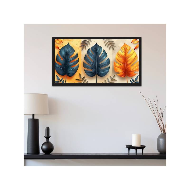 Dekorstation Multicolor Tropical Leaf Abstract Canvas Wall Painting (12x24 inches)