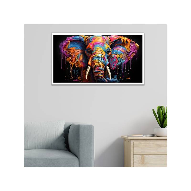 Dekorstation Graceful Strength Elephant Head In Vibrant Acrylic Canvas Wall Painting (12x24 inches)